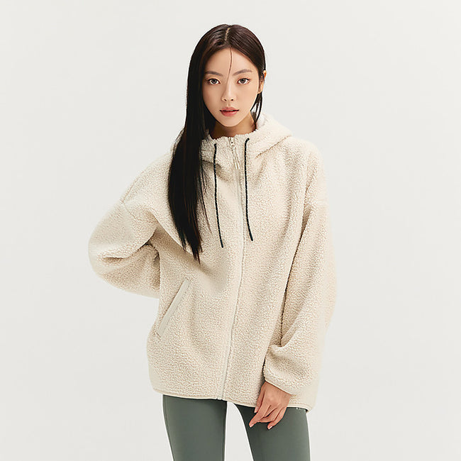 Over Fit Sherpa Hood Zip-up_Soy Pudding