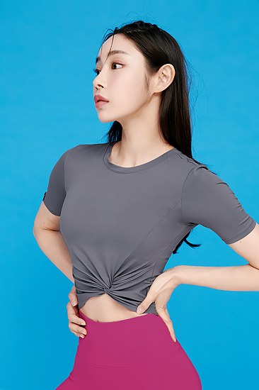 Fresh Feather Twist Crop Short Sleeve_Cooling Gray