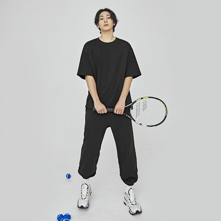 Small Letter Sweat Jogger Pants_Black