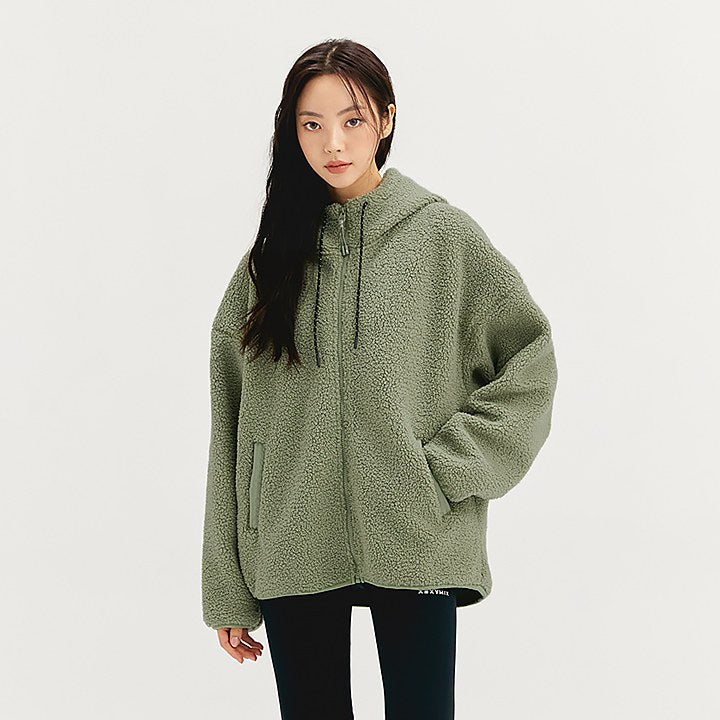 Over Fit Sherpa Hood Zip-up_Sage Moss