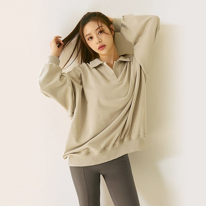 Loose Fit Collar Sweatshirt_Oatmeal Latte