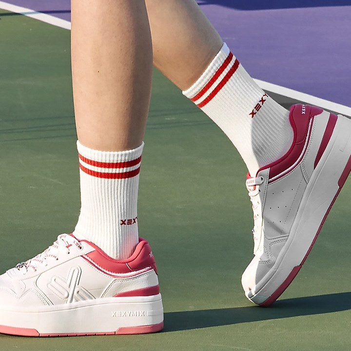 Non-Slip Line Crew Socks_Line Red