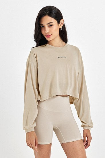 Loose Fit Crop Long Sleeve_Pale Beige
