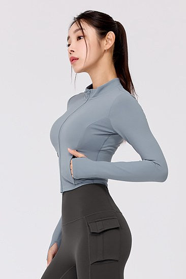 Slim Fit Crop Zip Up Jacket_Infinity Blue