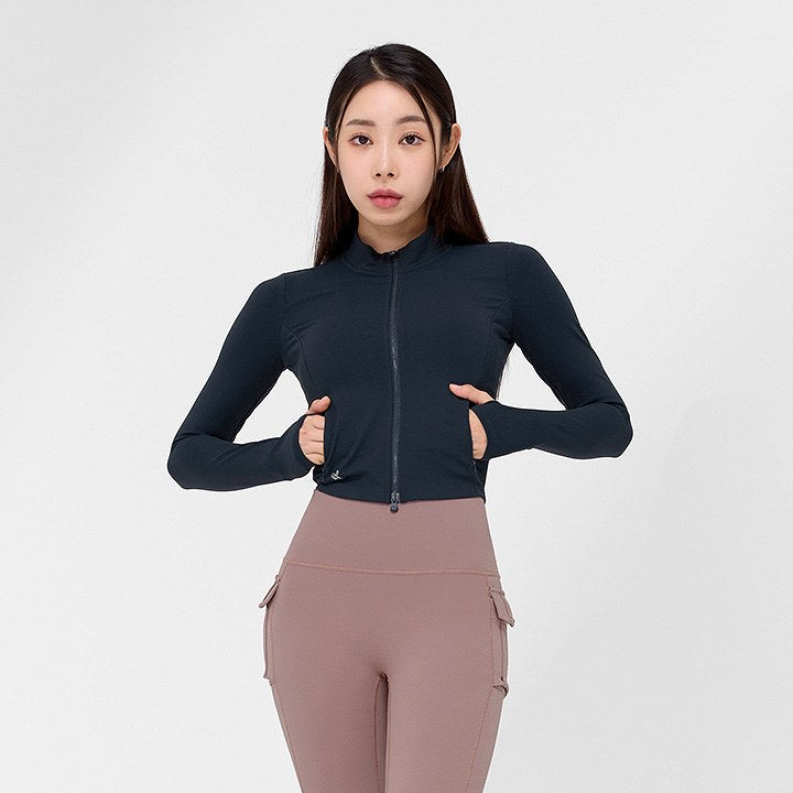 Slim Fit Crop Zip Up Jacket_Soul Navy