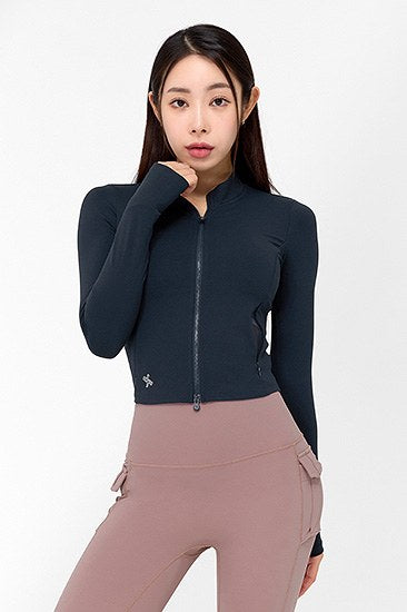 Slim Fit Crop Zip Up Jacket_Soul Navy