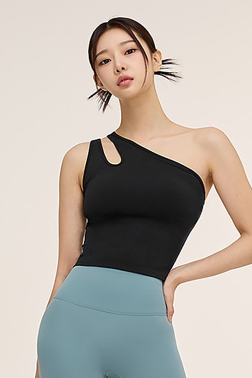 XELLA™ Intension Cut Out One Shoulder Bra Top_Black