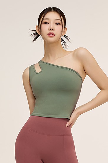 XELLA™ Intension Cut Out One Shoulder Bra Top_Oil Green