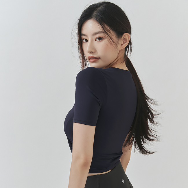 Fresh Feather Twist Crop Short Sleeve_Dark Night