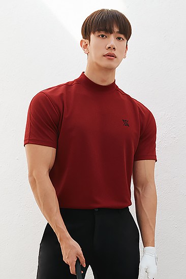 Mock Neck Technical Short Sleeve_Pro Red