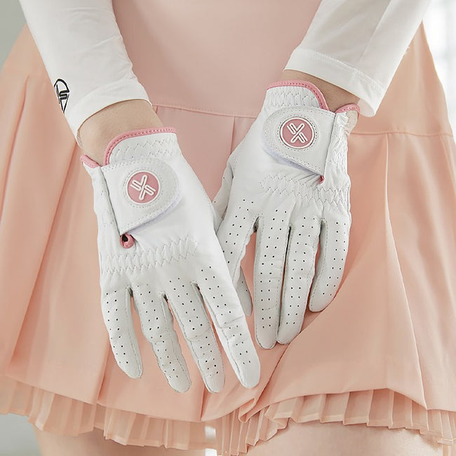 Women's Sheepskin Left Golf Glove_White Pink